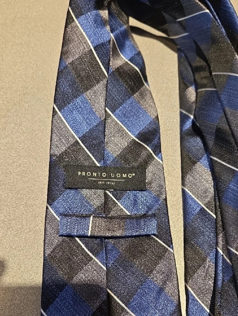 Pronto Uomo Blue and Black Plaid Silk Tie
